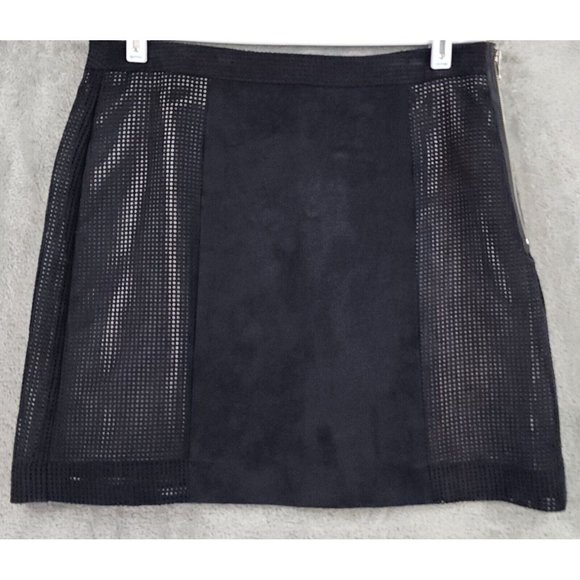 Worthington Skirt Womens 10 Black Faux Suede Mesh Retro a Line Mini - Picture 2 of 8